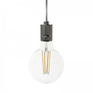 Viseća lampa s tekstilnim kabelom i dijelovima od brušenog aluminija - Proizvedeno u Italiji