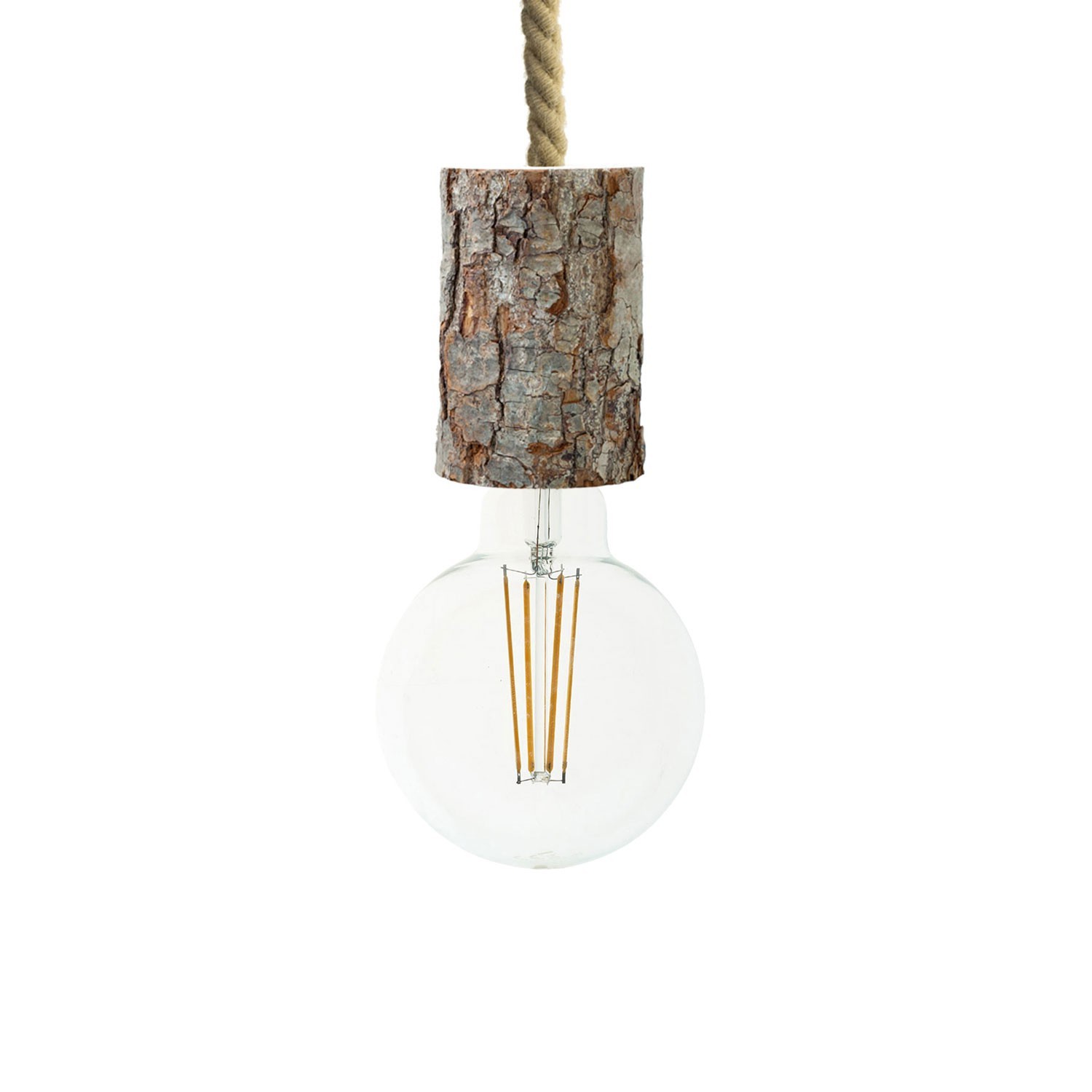 Viseća lampa s mornarskim užem XL kabelom i malim grlom od grane s korom - Proizvedeno u Italiji