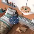 Visilica s tekstilnim kabelom, UFO obostarano oslikanim drvenim sjenilom i metalnim detaljima - Proizvedeno u Italiji