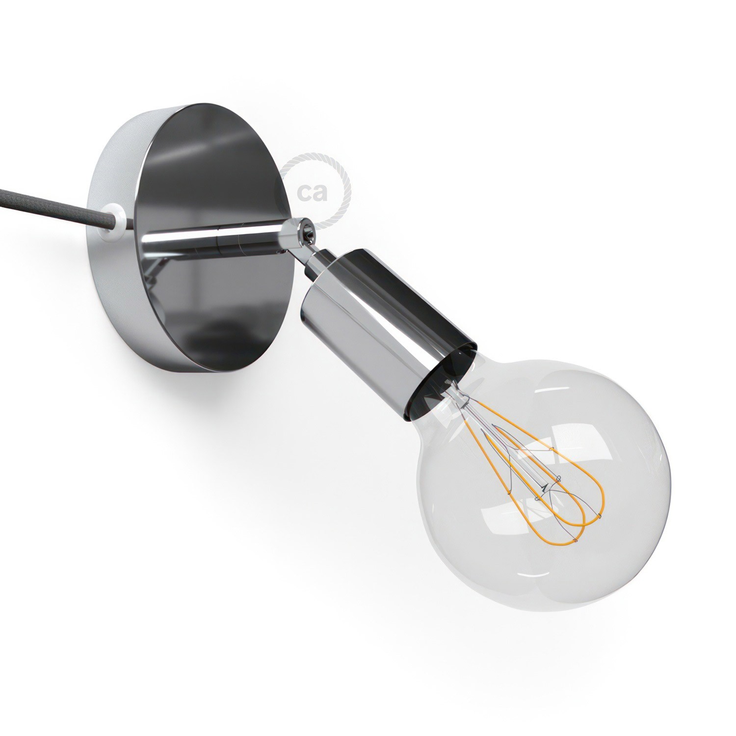 Spostaluce Metallo 90°, zglobna lampa s tekstilnim kabelom i bočnim rupama