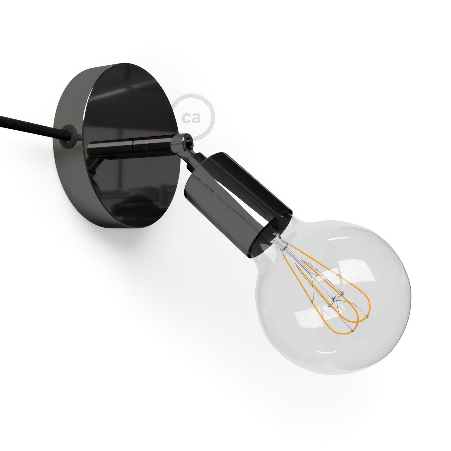 Spostaluce Metallo 90°, zglobna lampa s tekstilnim kabelom i bočnim rupama