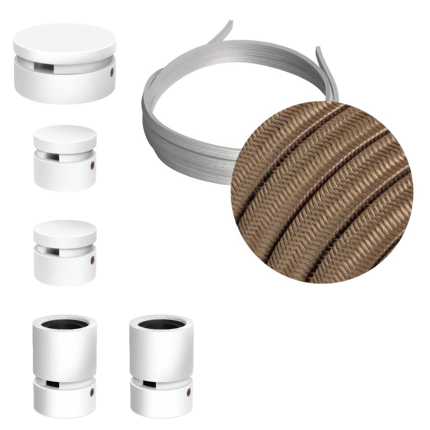Filé Sistem Wiggle Kit - s 3m plosnatog kabela(String Light) i 5 unutarnjih bijelo obojanih drvenih komponenata