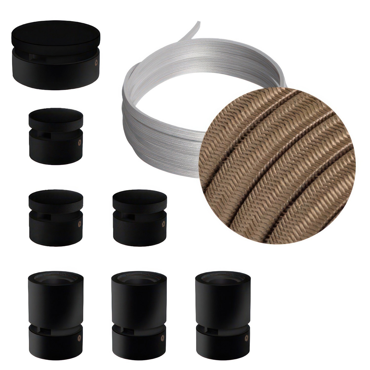 Filé System Linear Kit - s 5m plosnatog (String Light) kabela i 7 unutarnjih crno obojanih drvenih komponenata