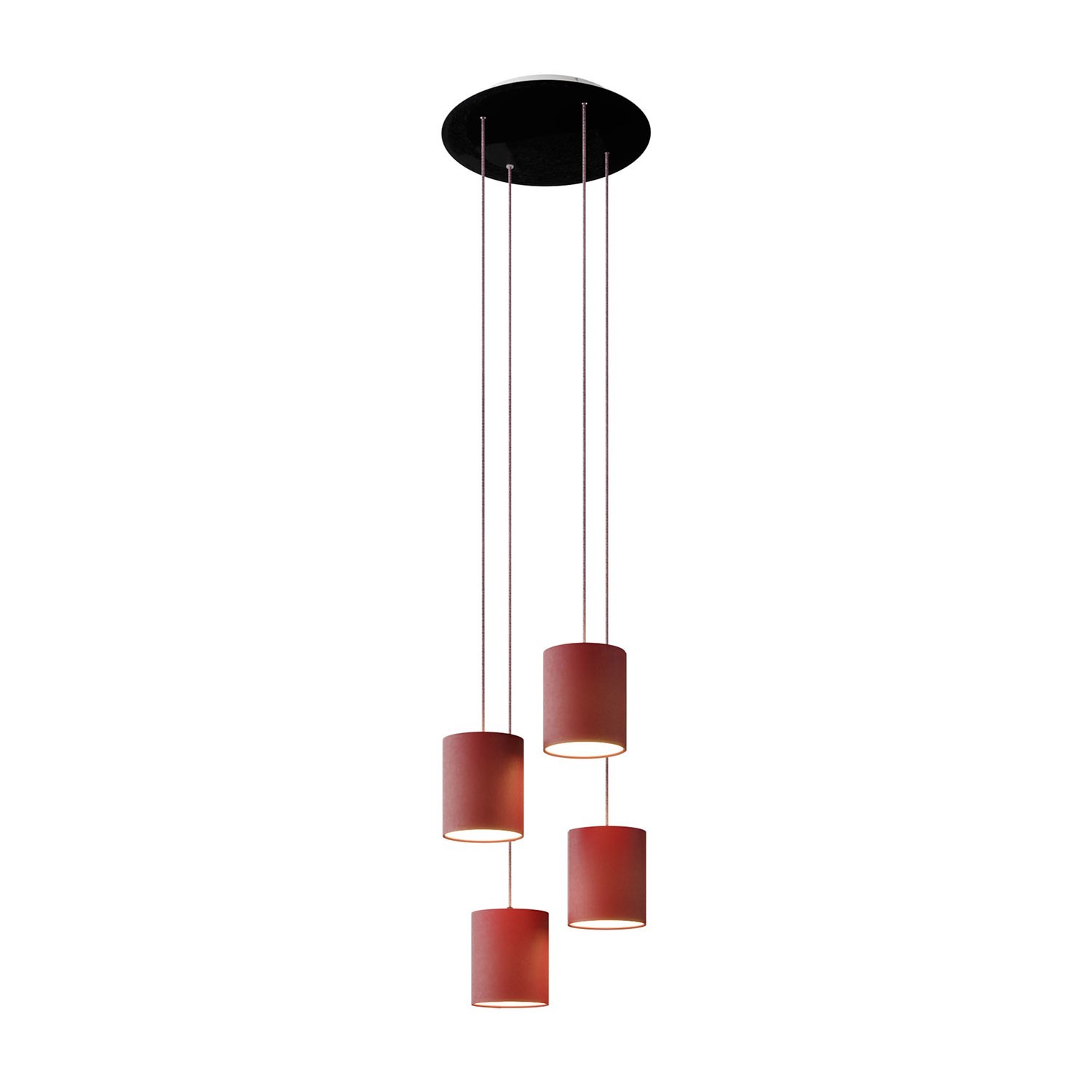Visilica s 4 svjetla s 400 mm okruglom XXL Rose-One rozetom, tekstilnim kabelom i cilindričnim abažurom od tkanine