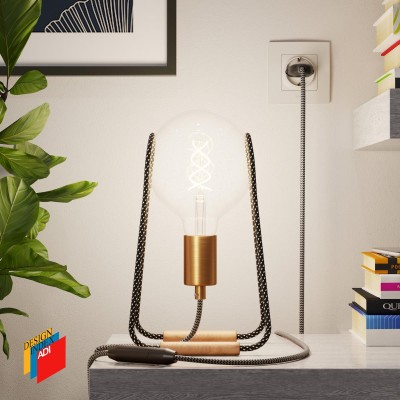 Taché Metal, stolna lampa u kompletu s kabelom od tkanine, prekidačem i dvopolnim utikačem