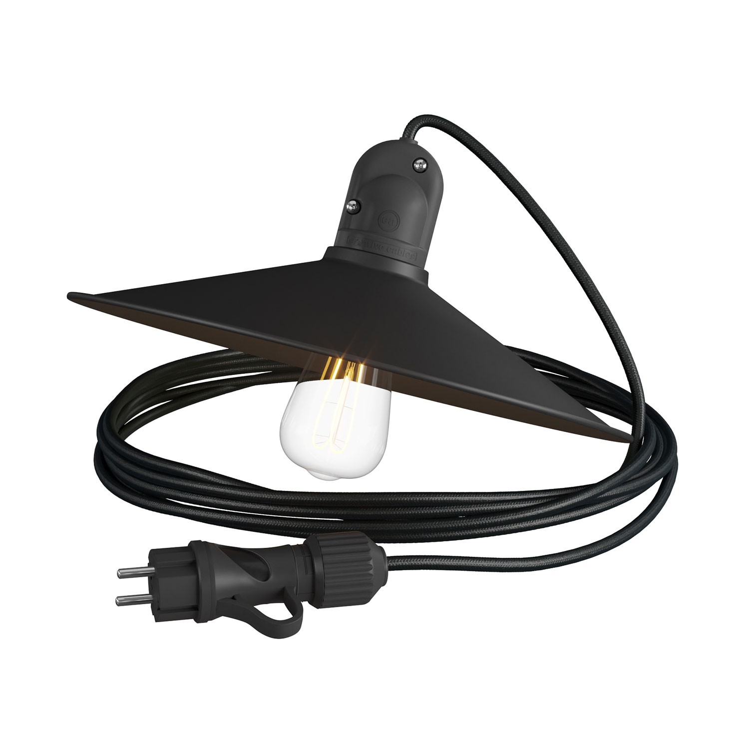 Eiva Snake sa Swing sjenilom, prijenosna vanjska svjetiljka, 5 m tekstilni kabel, IP65 vodootporno grlo za žarulje i utikač