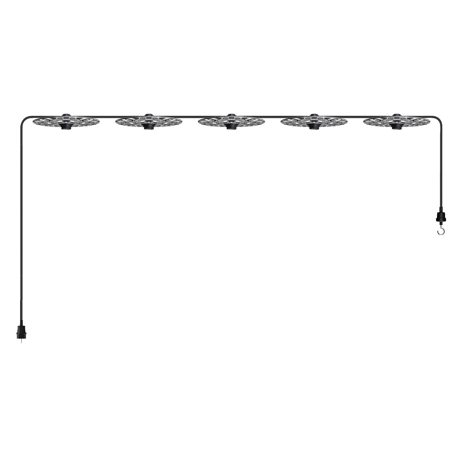 Maioliche' parangal Lumet sistem s 7,5 m tekstilnog kabela, 5 držača svjetiljki sa sjenilima, crnom kukom i utikačem