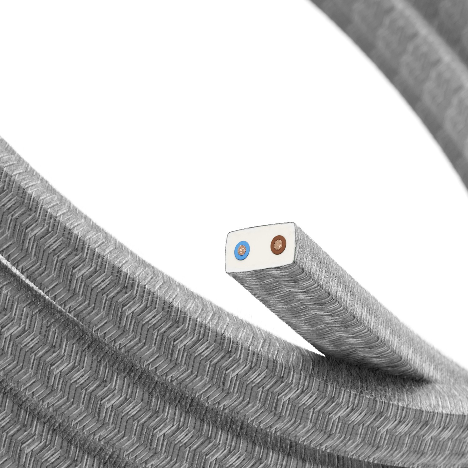 Električni kabel za svjetiljke u nizu, presvučen lanenom sivom tkaninom CN02 - UV otporan