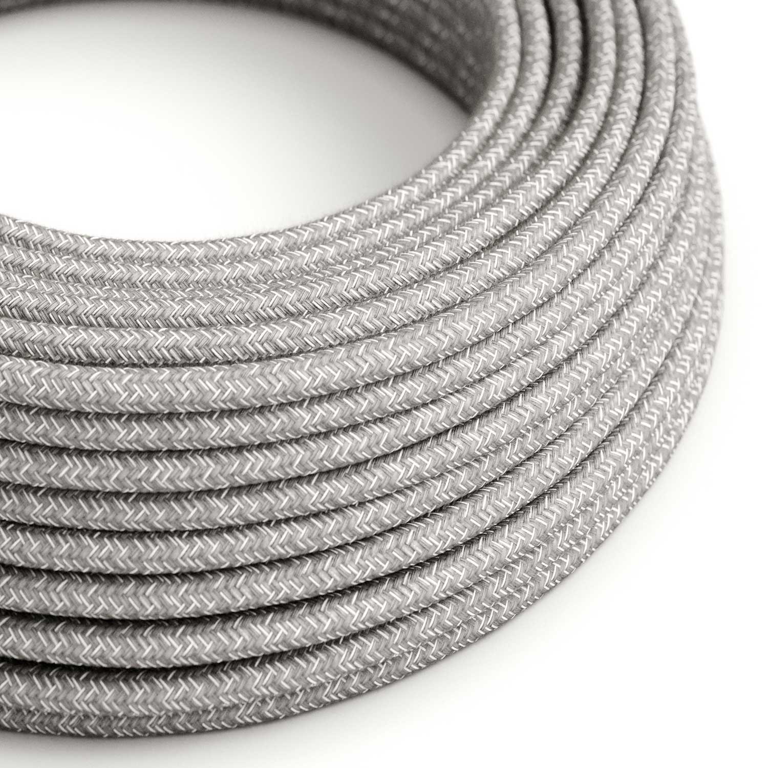 Ultra mekani silikonski električni kabel presvučen Sivom Melange lanenom tkaninom - RN02 okrugli 2x0,75 mm