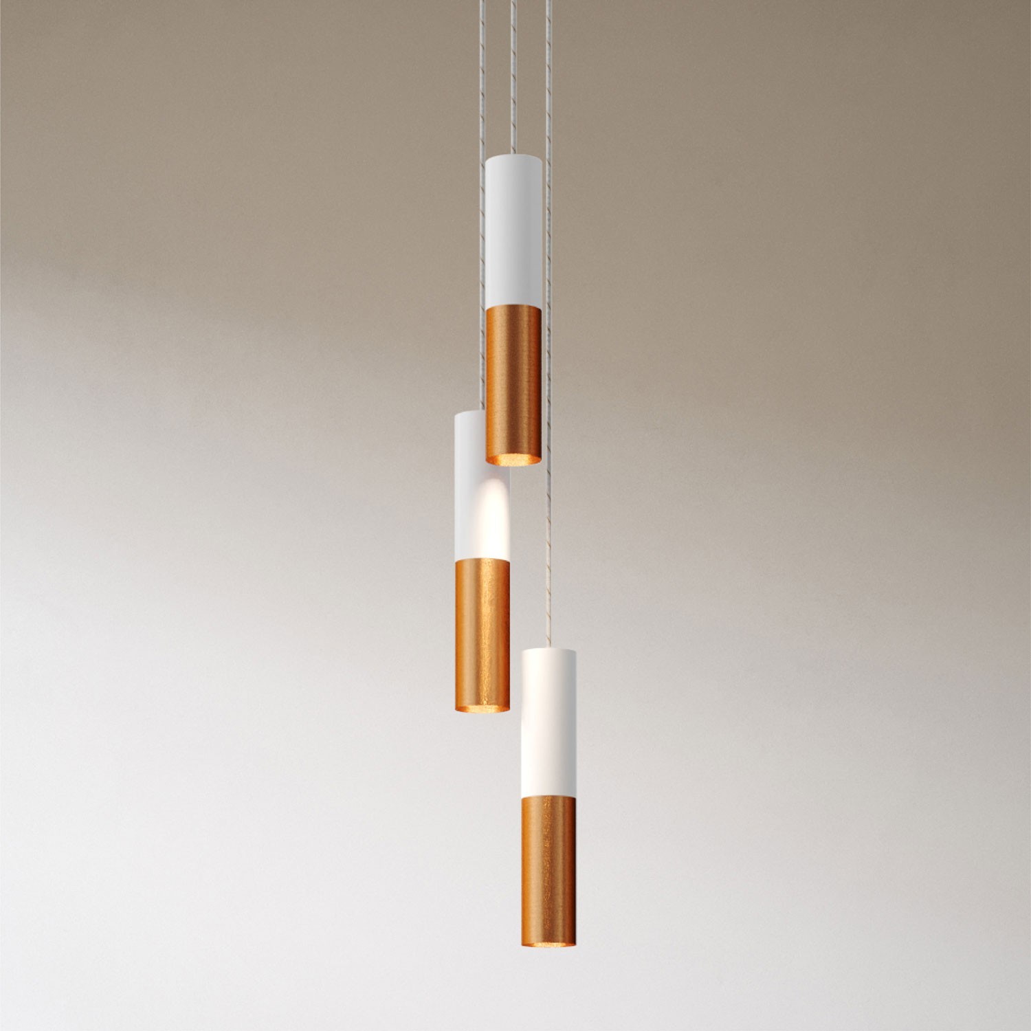 Viseća svjetiljka s 3 svjetla s kabelom od tkanine i metalnim sjenilima Double Tub-E14