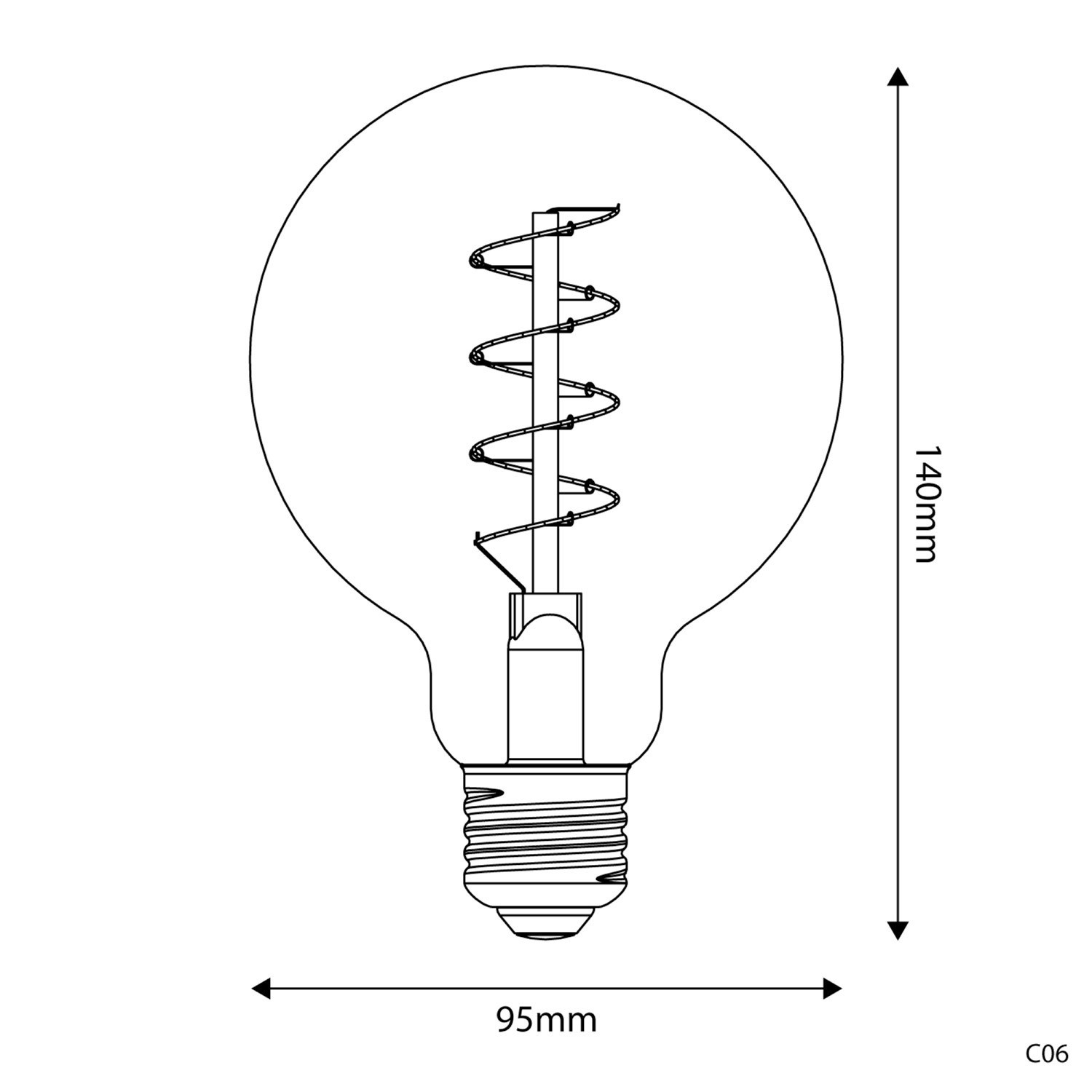 LED žarulja zlatne boje C06 Carbon Linija zakrivljene spiralne niti Globe G95 4W E27 Dimabilna 1800K