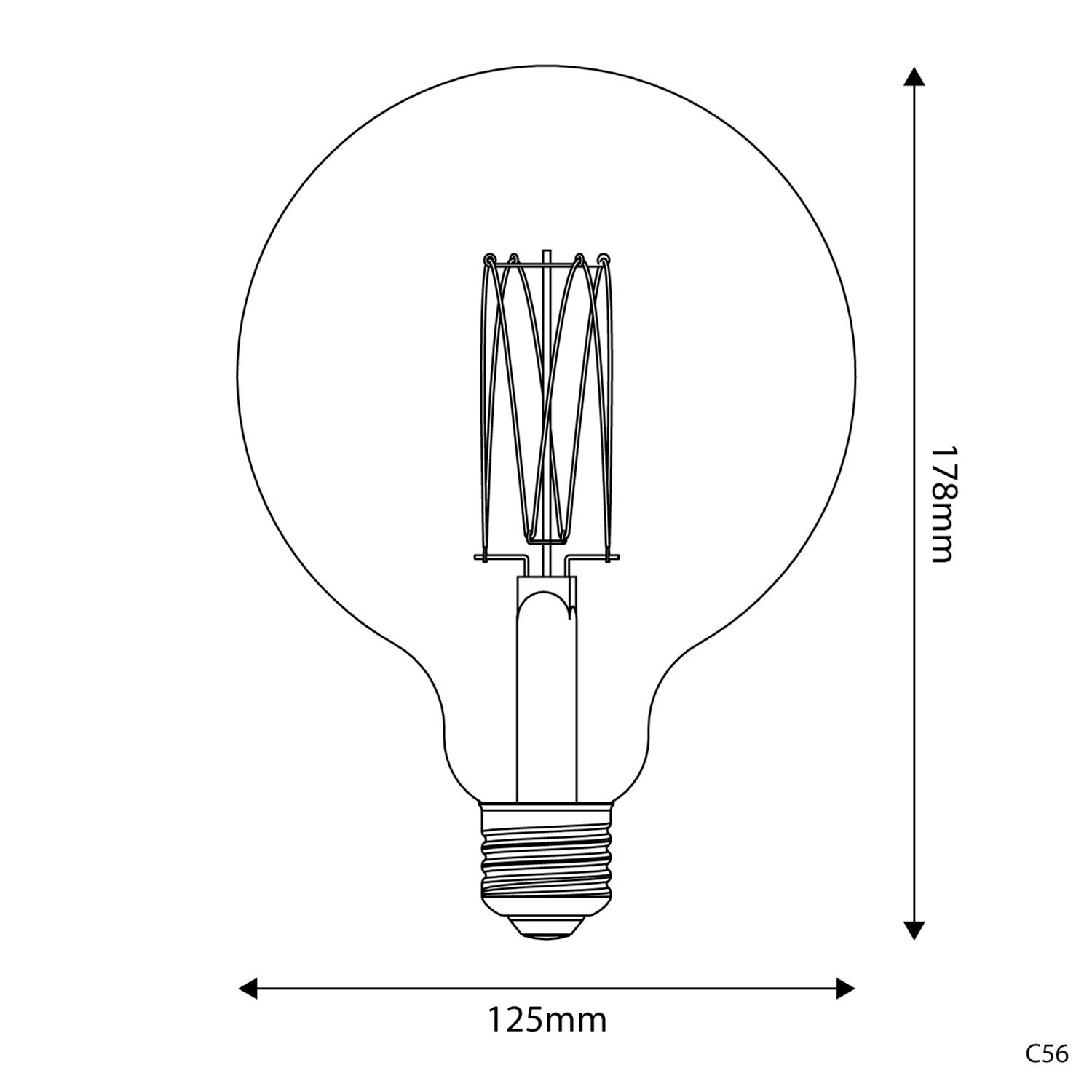 LED žarulja zlatne boje C56 Carbon Linije s ravnim nitima Globe G125 7W E27 Dimabilna 2700K
