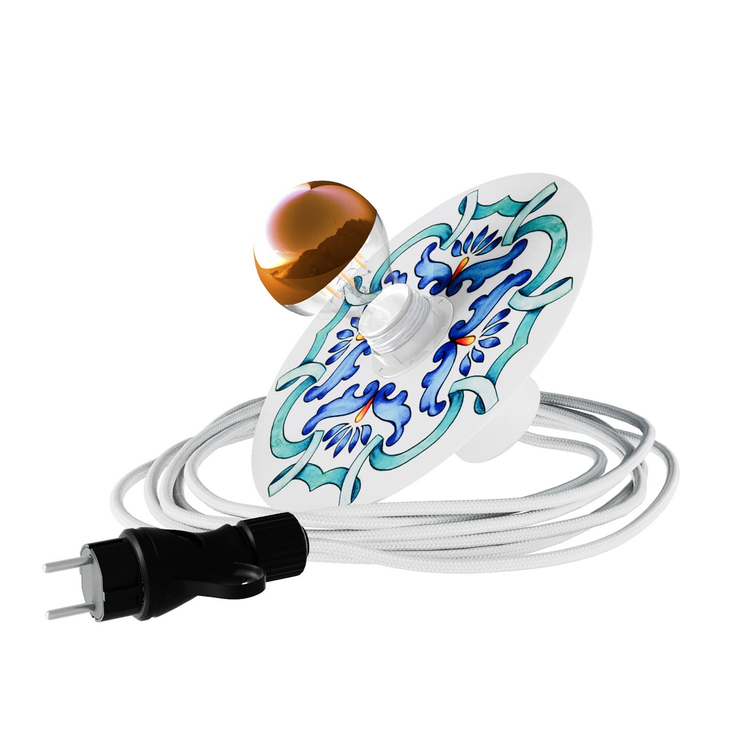 Snake Eiva s mini Ellepì 'Maioliche' sjenilom, prijenosna svjetiljka za van, s IP65 vodootpornim držačem svjetiljke i utikačem