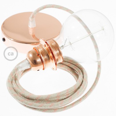 Viseća lampa za sjenilo s tekstilnim kabelom RD51 - Crte, Ružičasti Pamuk I Prirodni Lan