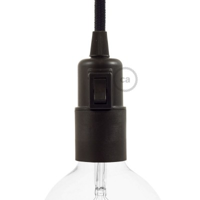 Thermoplastic E27 lamp holder kit with switch - Black
