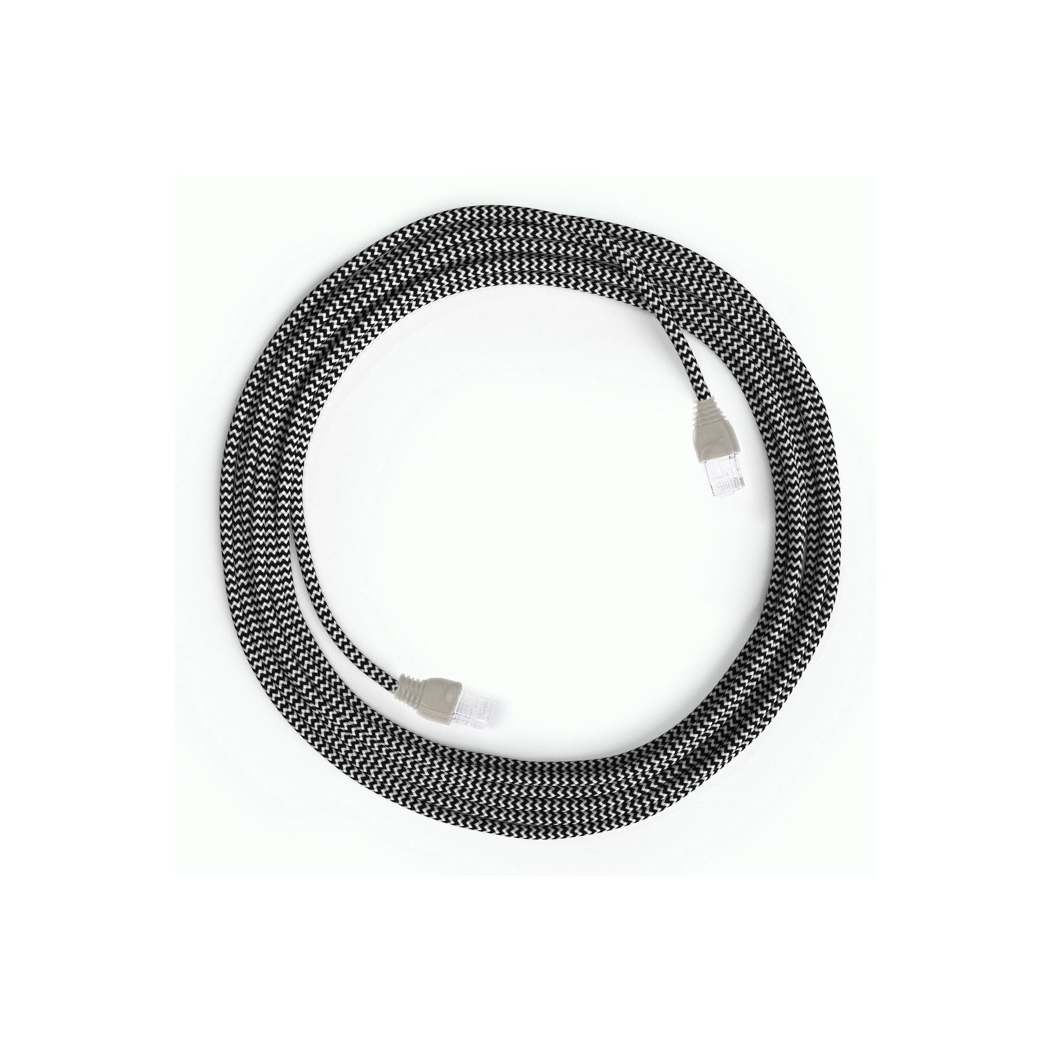 LAN Ethernet kabel Cat 5e s RJ45 utikačima - obloženi rayon platnom RZ04 ZigZag crno bijeli