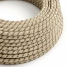 Okrugli tekstilni kabel RD53 crte, prirodni lan i smeđi pamuk