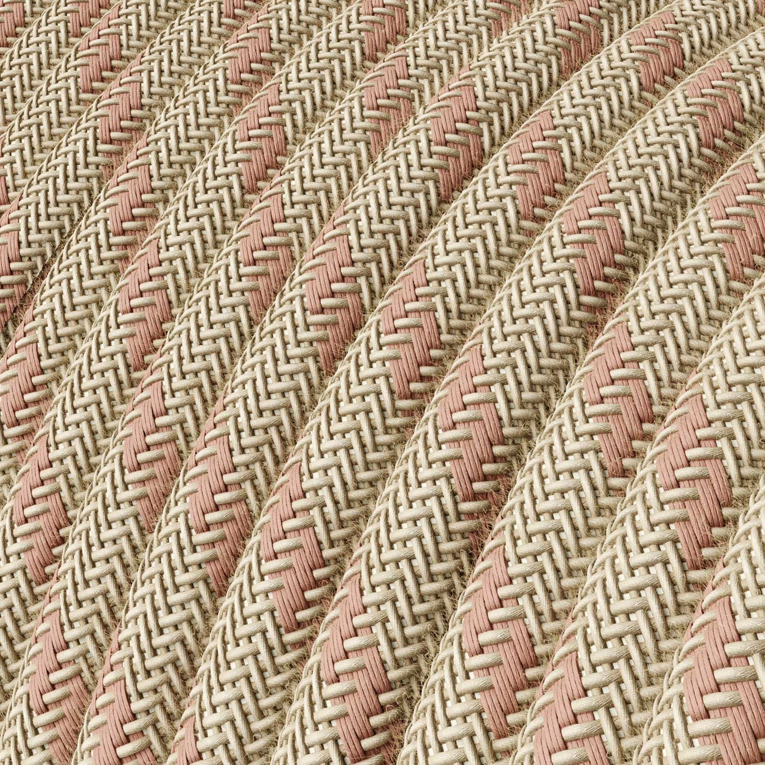 Okrugli električni kabel RD51 crte, prirodni lan i ružičasti pamuk