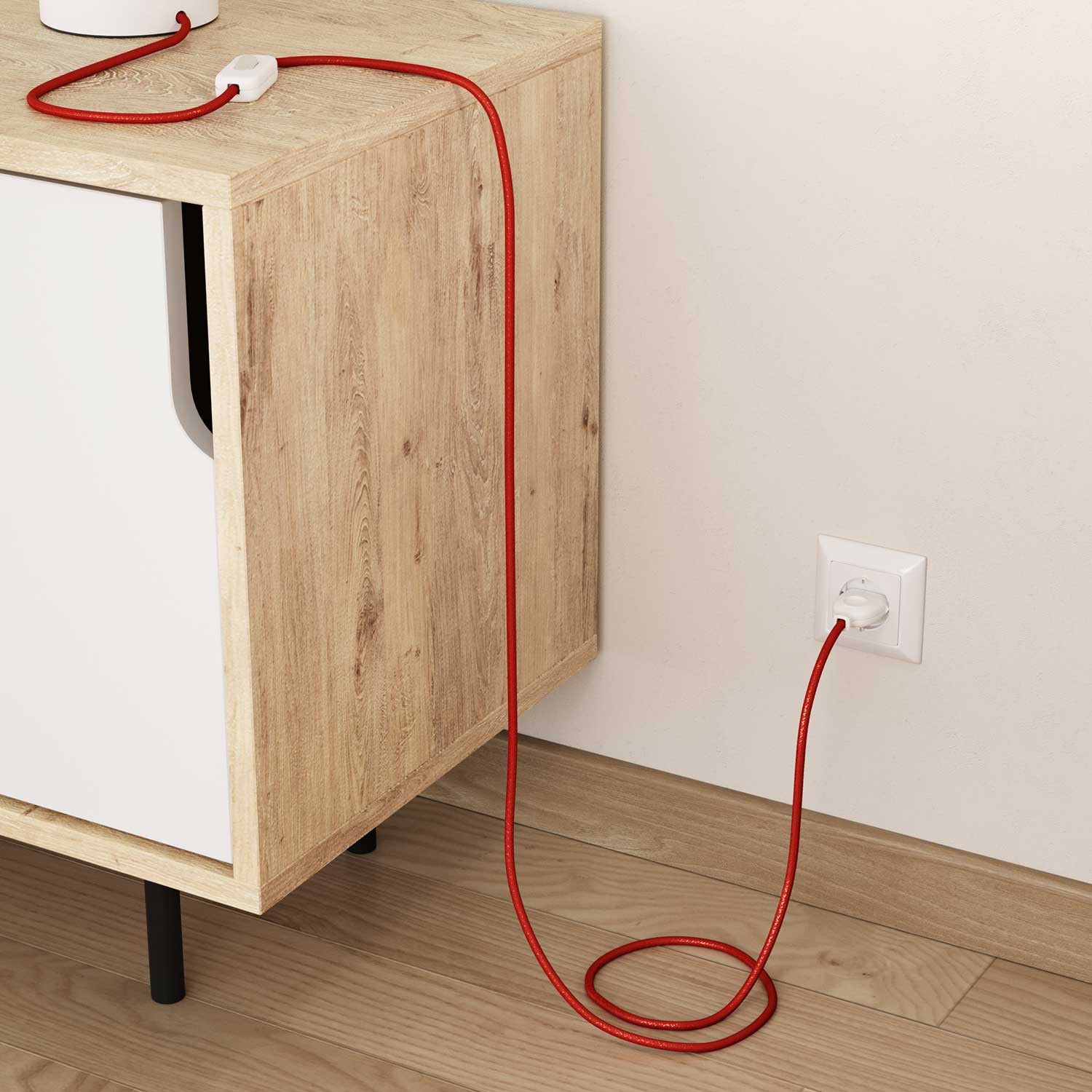 Okrugli blještavi tekstilni električni kabel RL09 - crvena