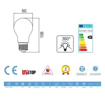 Žaruljaled žarna nit Drop / kapljica 7W E27 Prozirna Dimabilna ( s prigušivanjem svjetla )