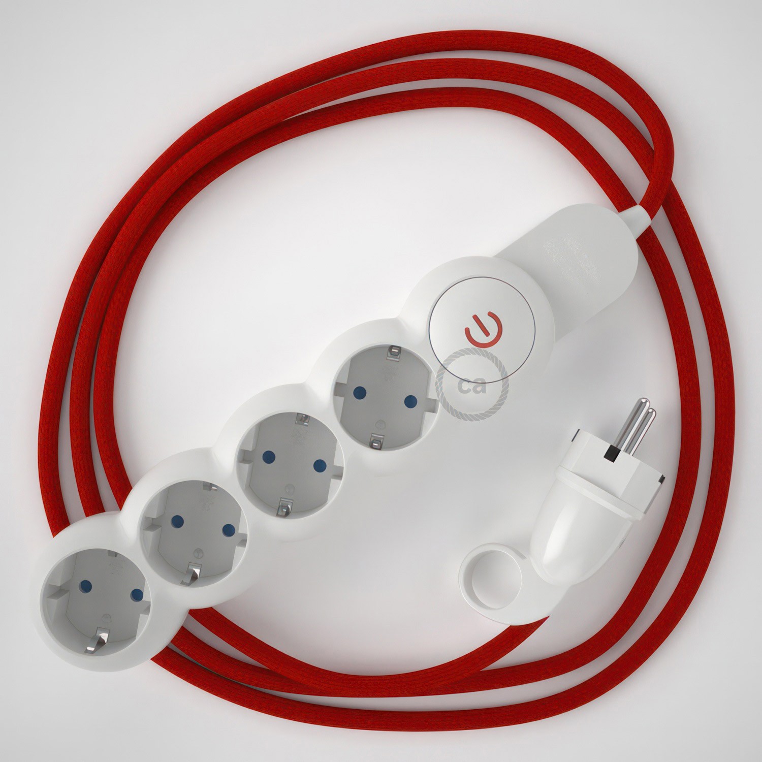 Razdjelnik s električnim kabelom, presvučen crvenim RM09 tekstilom i s udobnim šuko utikačem