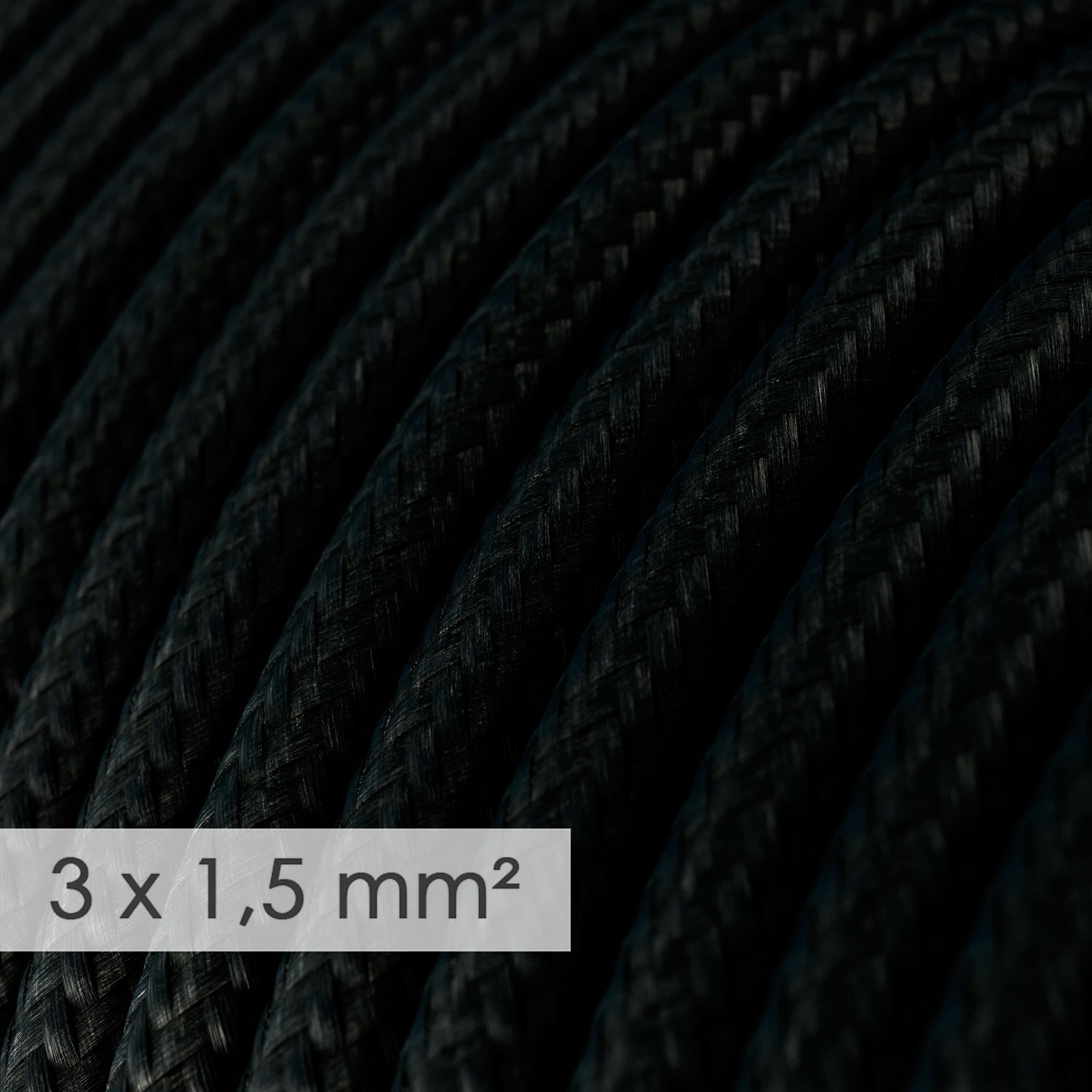 Razdjelnik s električnim kabelom, presvučen crnim RM04 tekstilom i s udobnim šuko utikačem