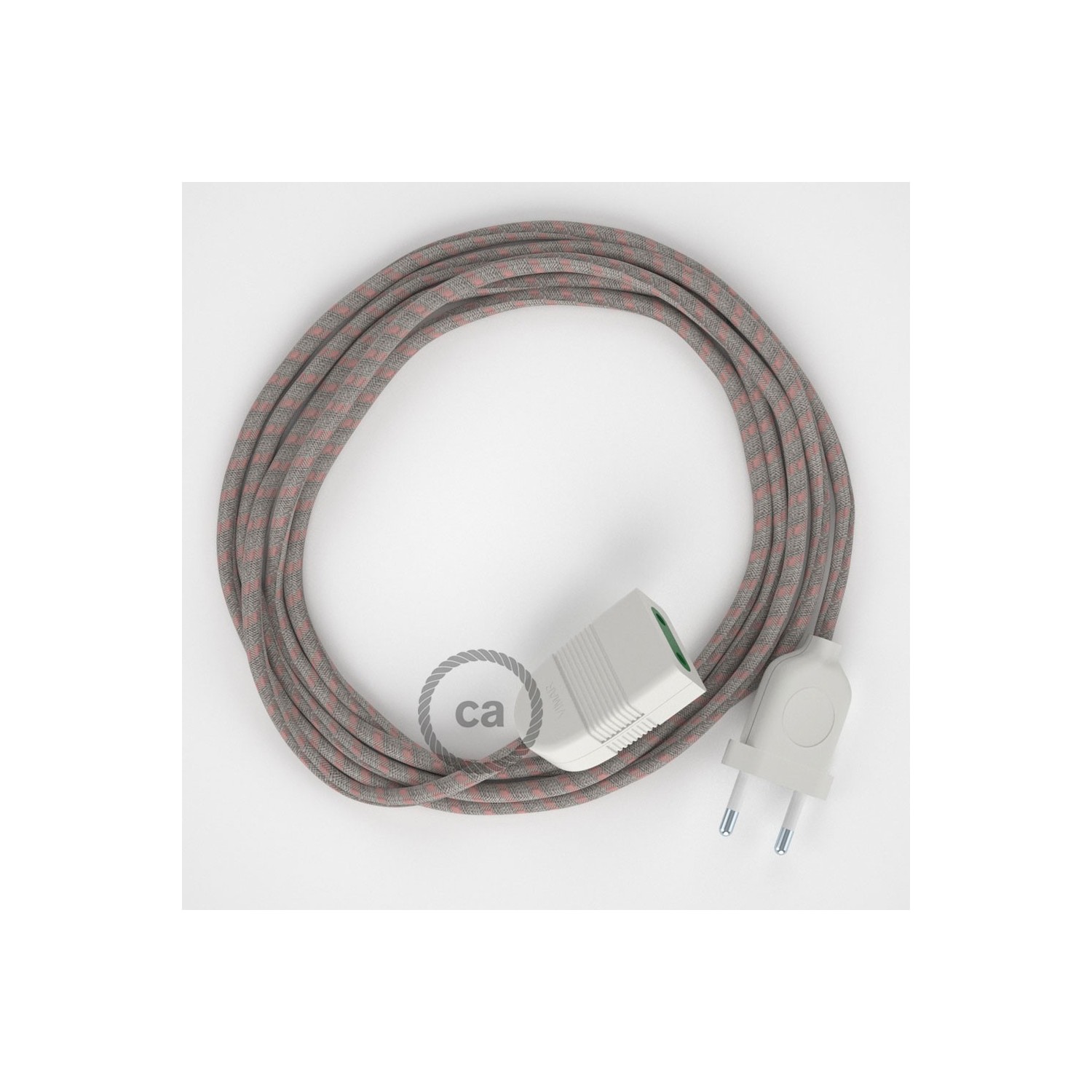 Produžni kabel za napajanje (2P 10A) Crte, Ružičasti Pamuk i Prirodni Lan RD51 - Made in Italy