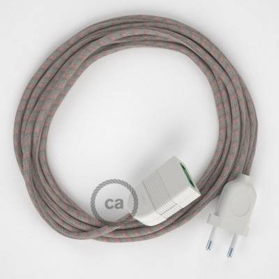 Produžni kabel za napajanje (2P 10A) Crte, Ružičasti Pamuk i Prirodni Lan RD51 - Made in Italy