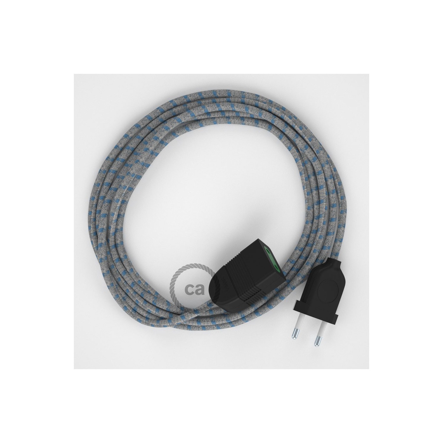 Produžni kabel za napajanje (2P 10A) Crte, Nebesko Plavi Pamuk i Prirodni Lan RD55 - Made in Italy