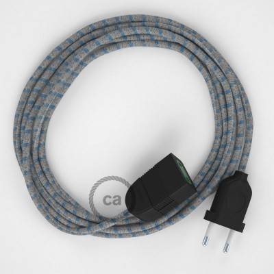 Produžni kabel za napajanje (2P 10A) Crte, Nebesko Plavi Pamuk i Prirodni Lan RD55 - Made in Italy