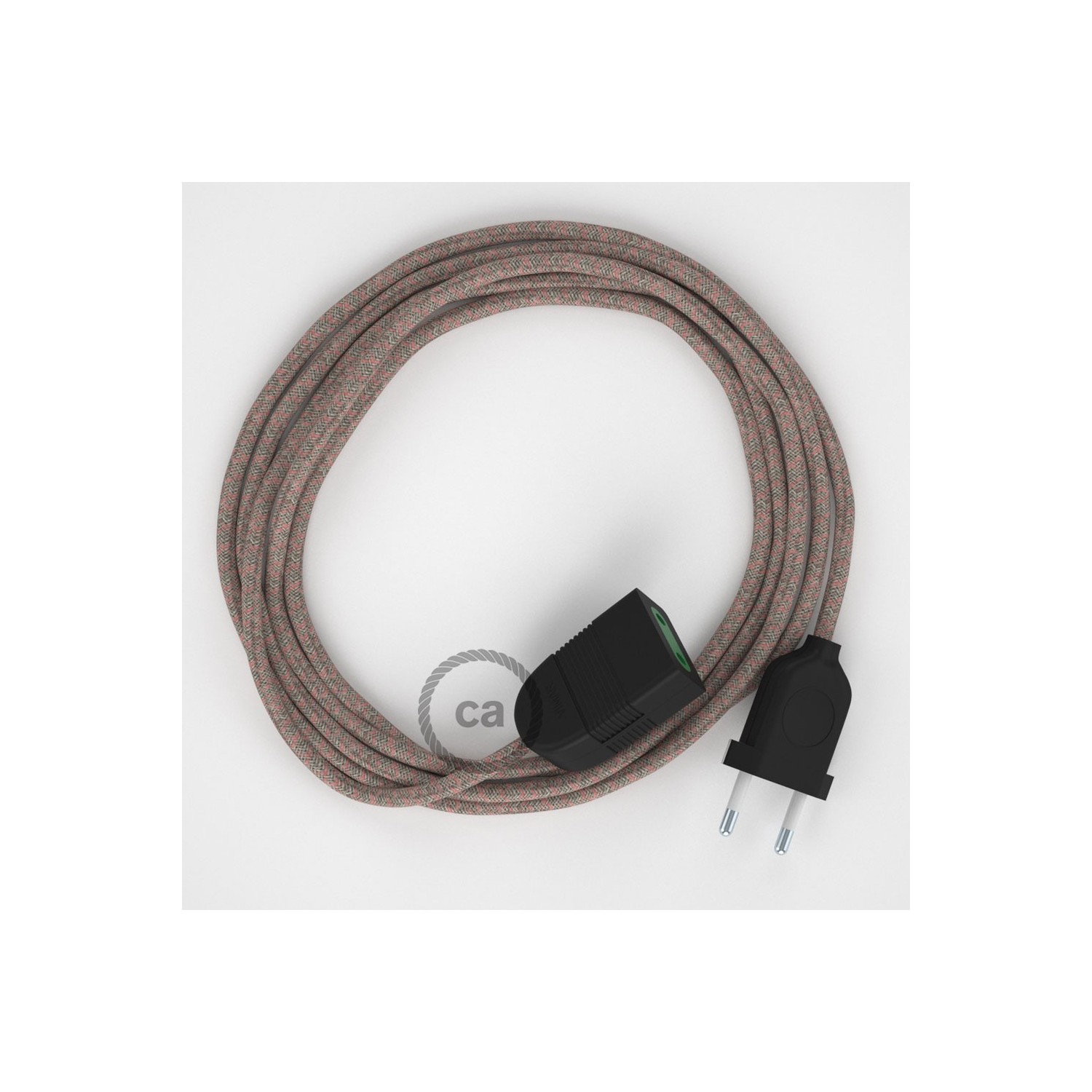 Produžni kabel za napajanje (2P 10A) Romb, Ružičasti Pamuk i Prirodni Lan RD61 - Made in Italy