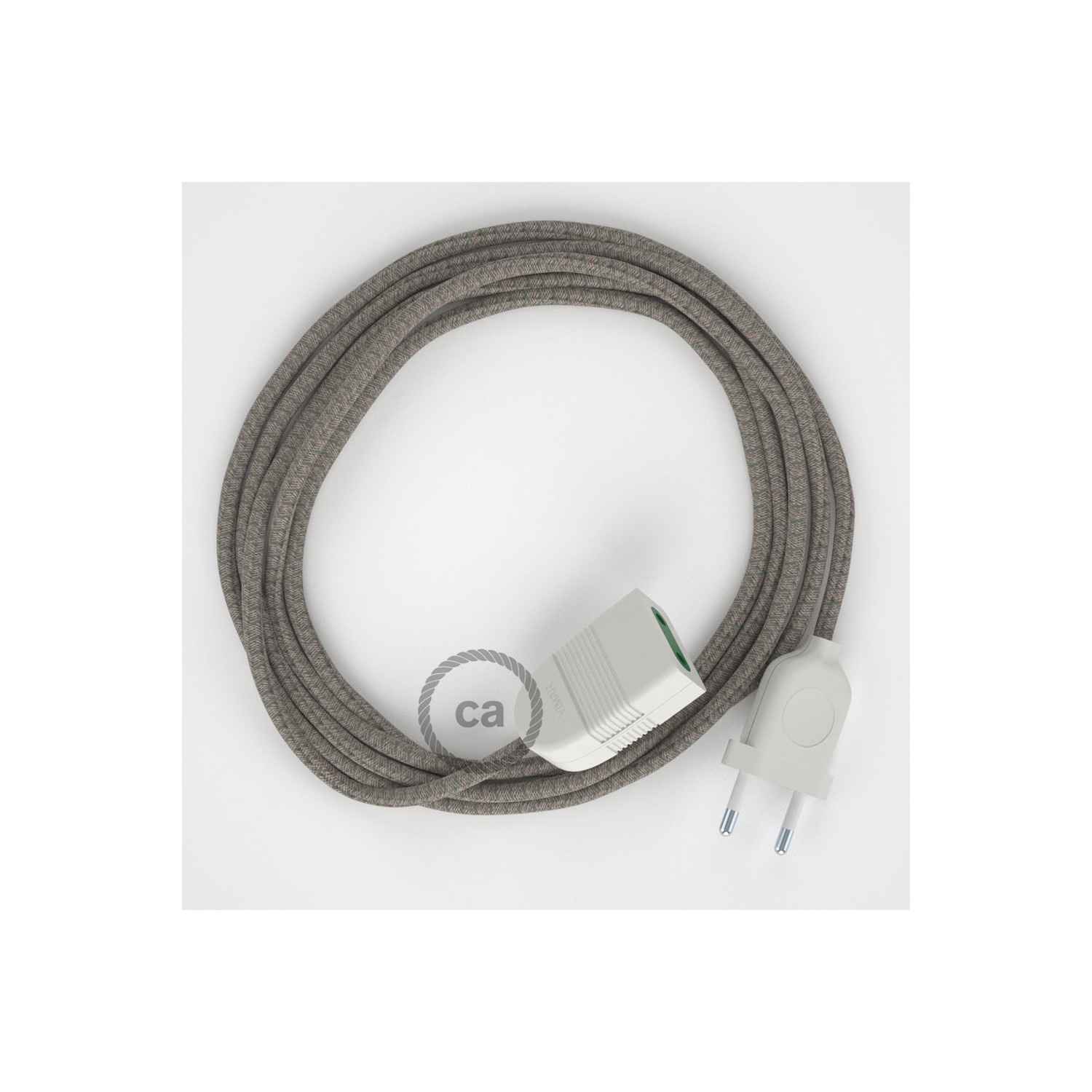Produžni kabel za napajanje (2P 10A) Romb, Timijan Zeleni Pamuk i Prirodni Lan RD62 - Made in Italy