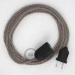 Produžni kabel za napajanje (2P 10A) Romb, Braon Pamuk i Prirodni Lan RD63 - Made in Italy