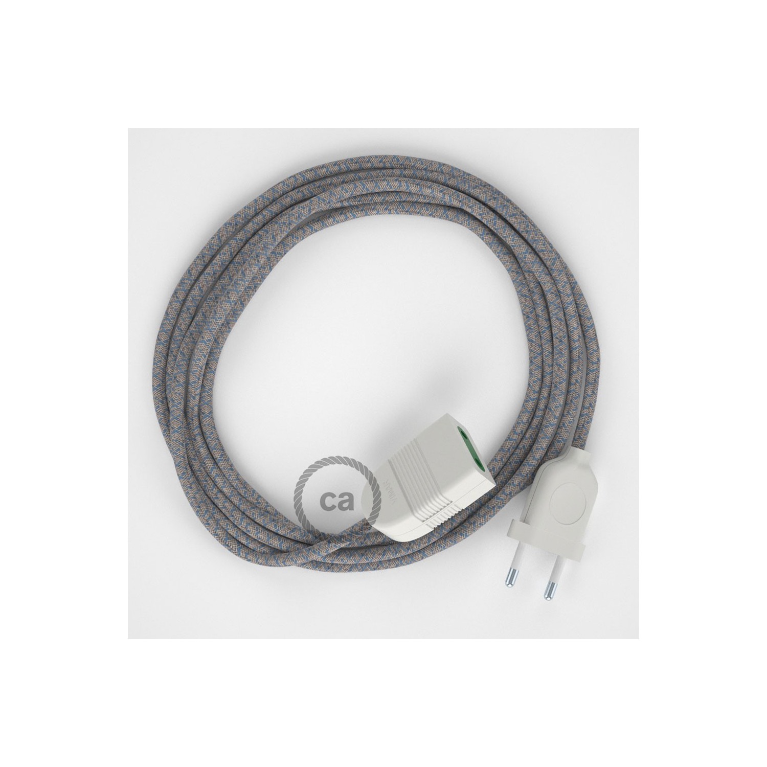Produžni kabel za napajanje (2P 10A) Romb, Nebesko Plavi Pamuk i Prirodni Lan RD65 - Made in Italy