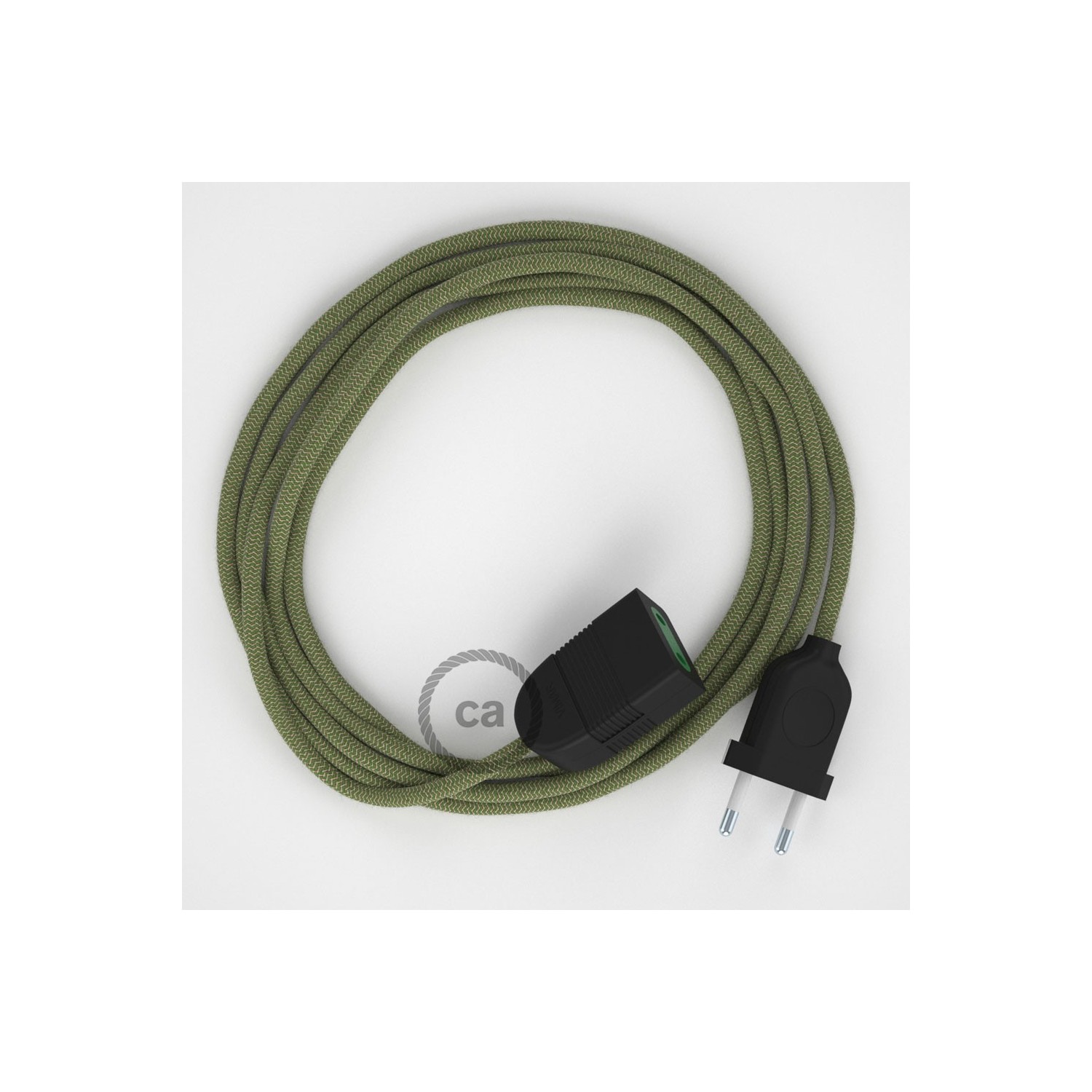 Produžni kabel za napajanje (2P 10A) Cik-Cak, Timijan Zeleni Pamuk i Prirodni Lan RD72 - Made in Italy