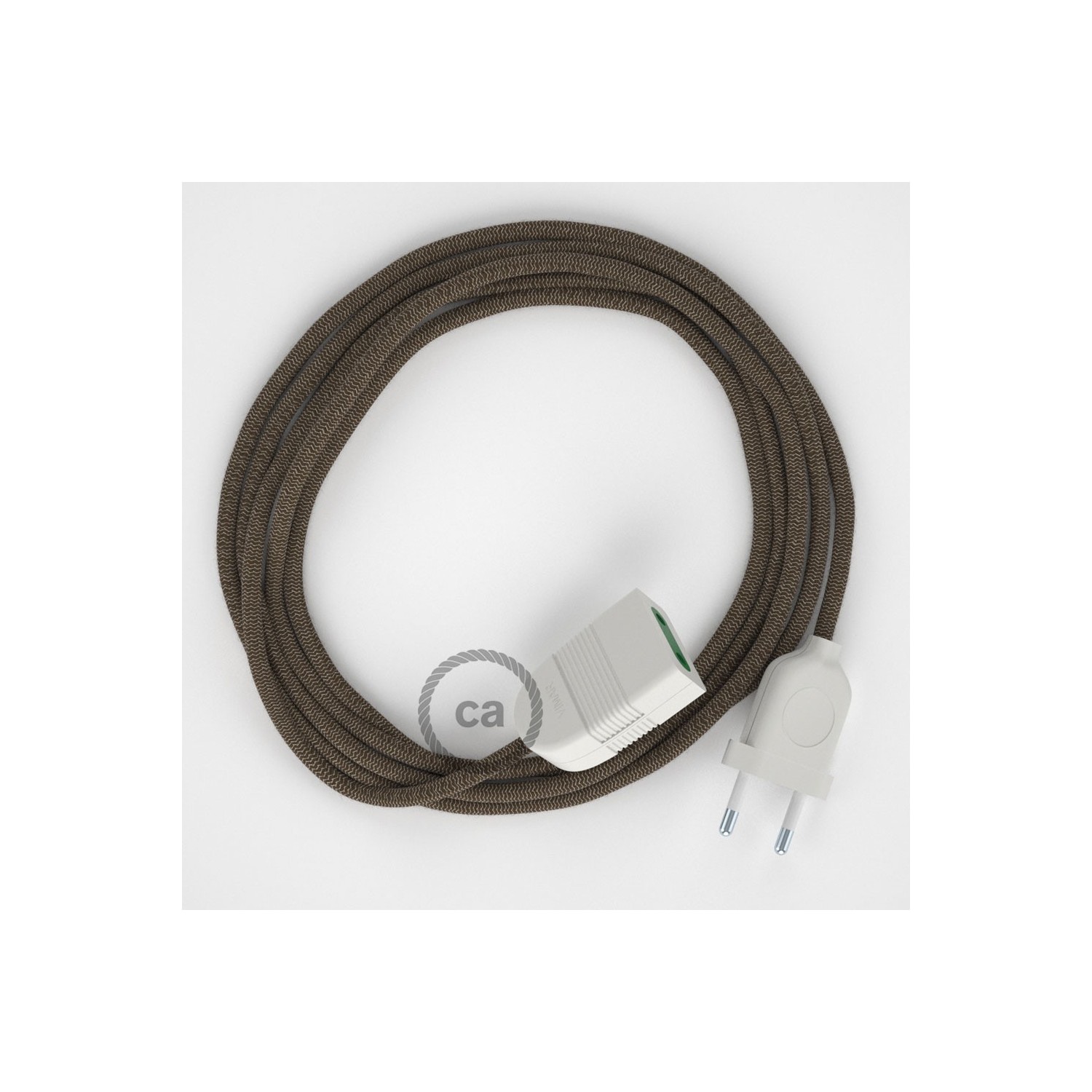 Produžni kabel za napajanje (2P 10A) Cik-Cak, Braon Pamuk i Prirodni Lan RD73 - Made in Italy