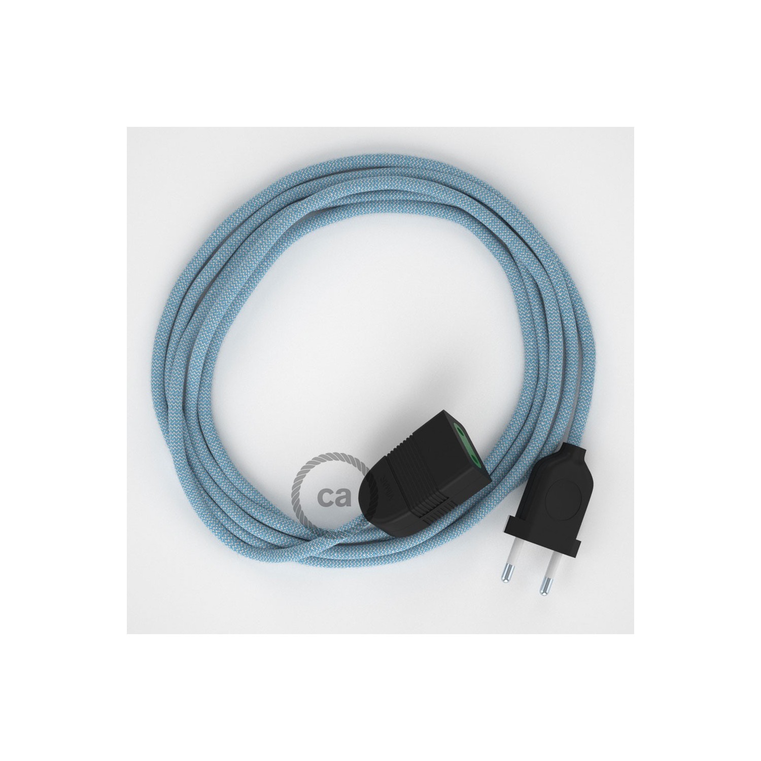 Produžni kabel za napajanje (2P 10A) Cik-Cak, Nebesko Plavi Pamuk i Prirodni Lan RD75 - Made in Italy