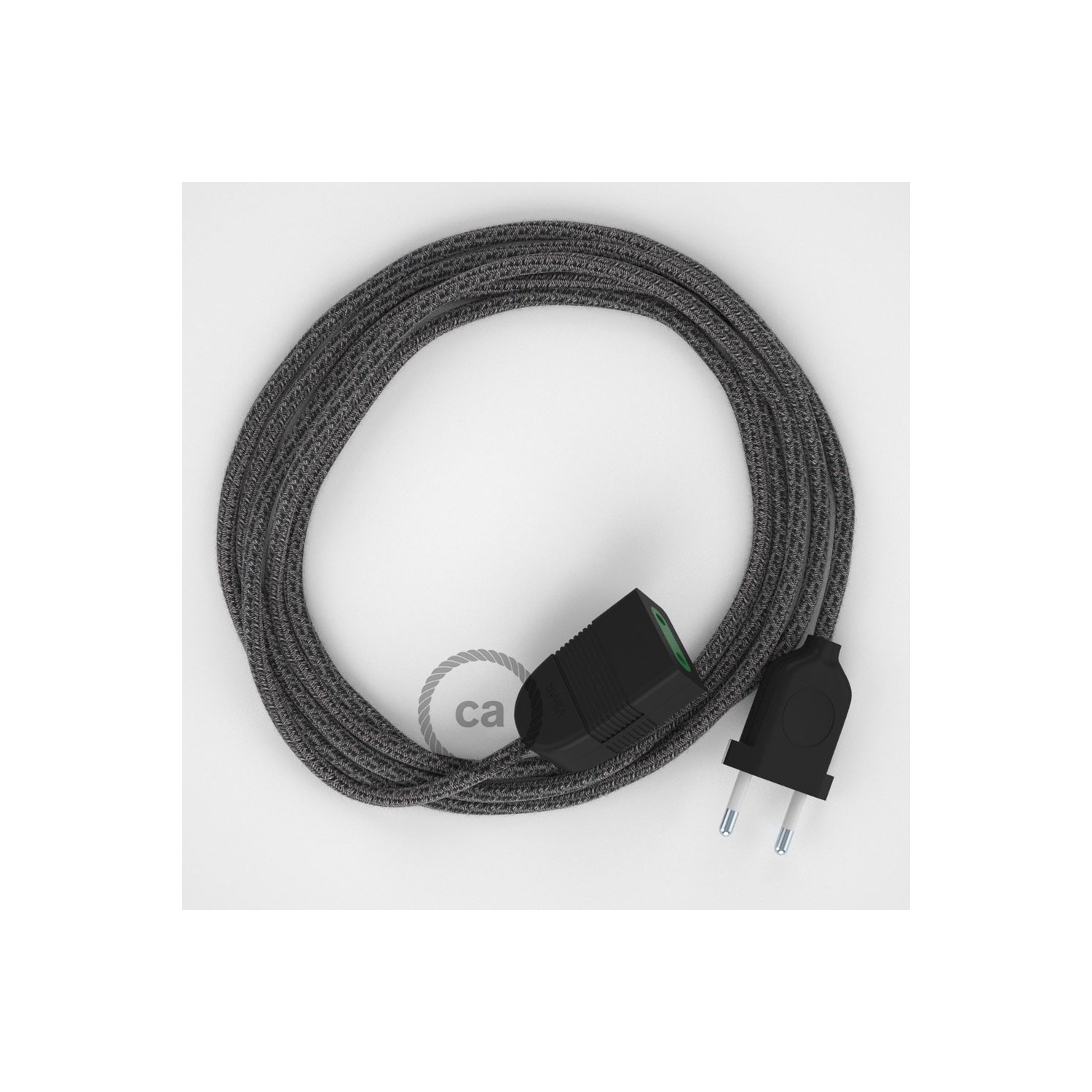 Produžni kabel za napajanje (2P 10A) Crni Pamuk i Prirodni Lan RS81 - Made in Italy