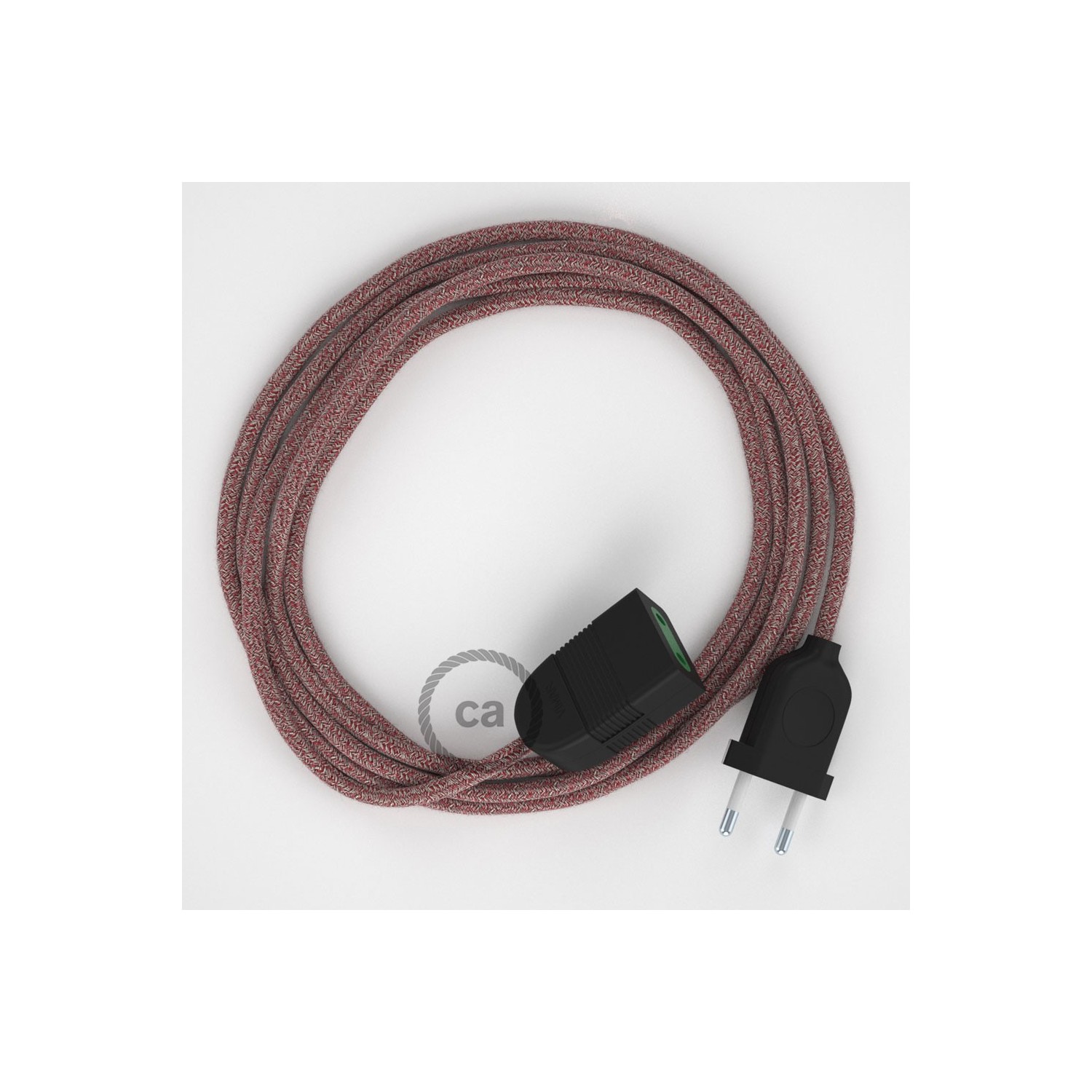 Produžni kabel za napajanje (2P 10A) Crvena Pamuk i Prirodni Lan RS83 - Made in Italy