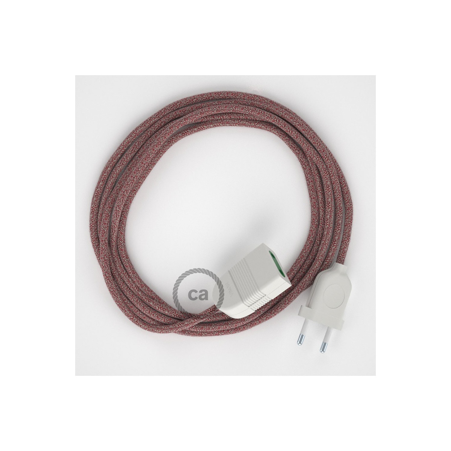Produžni kabel za napajanje (2P 10A) Crvena Pamuk i Prirodni Lan RS83 - Made in Italy