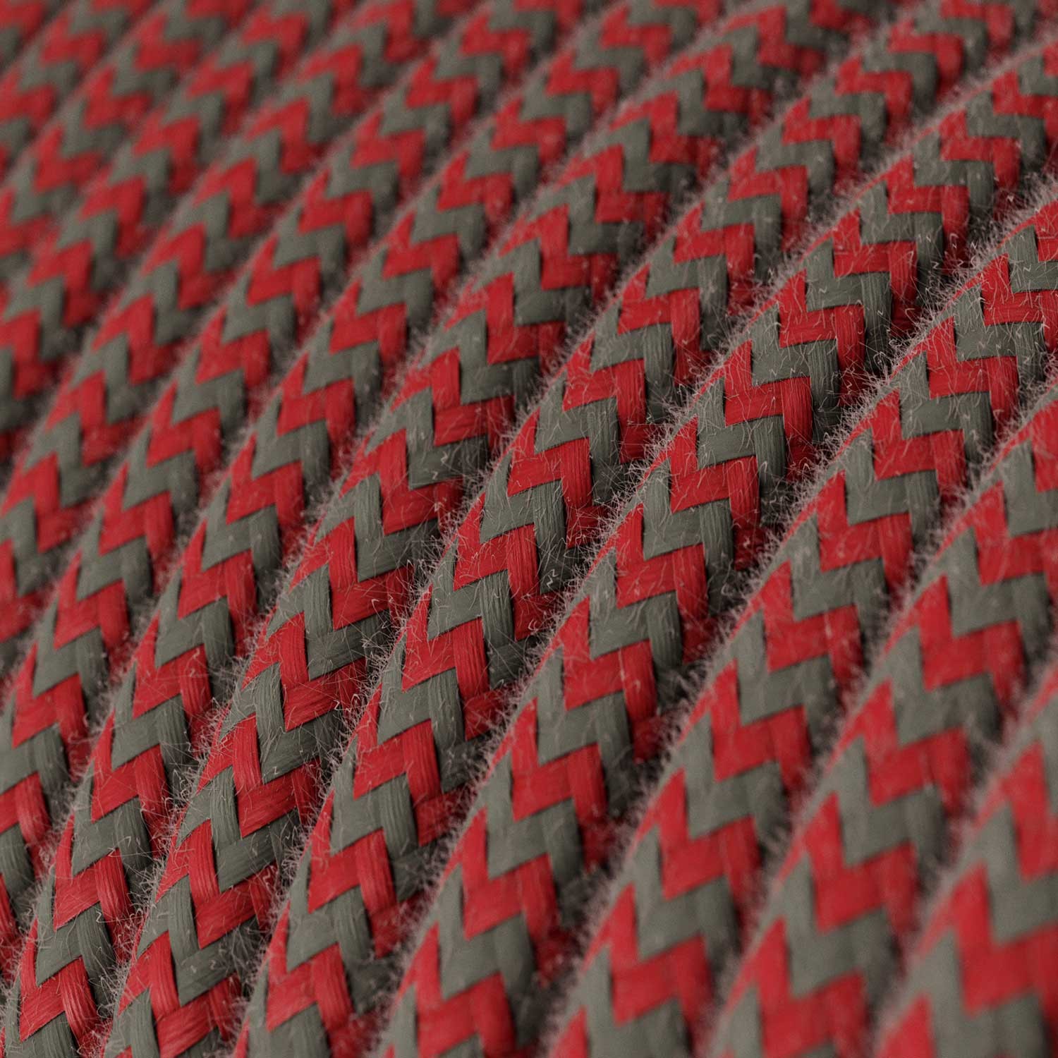Okrugli tekstilni električni kabel, pamuk, zig-zag, vatreno-crvena i siva RZ28