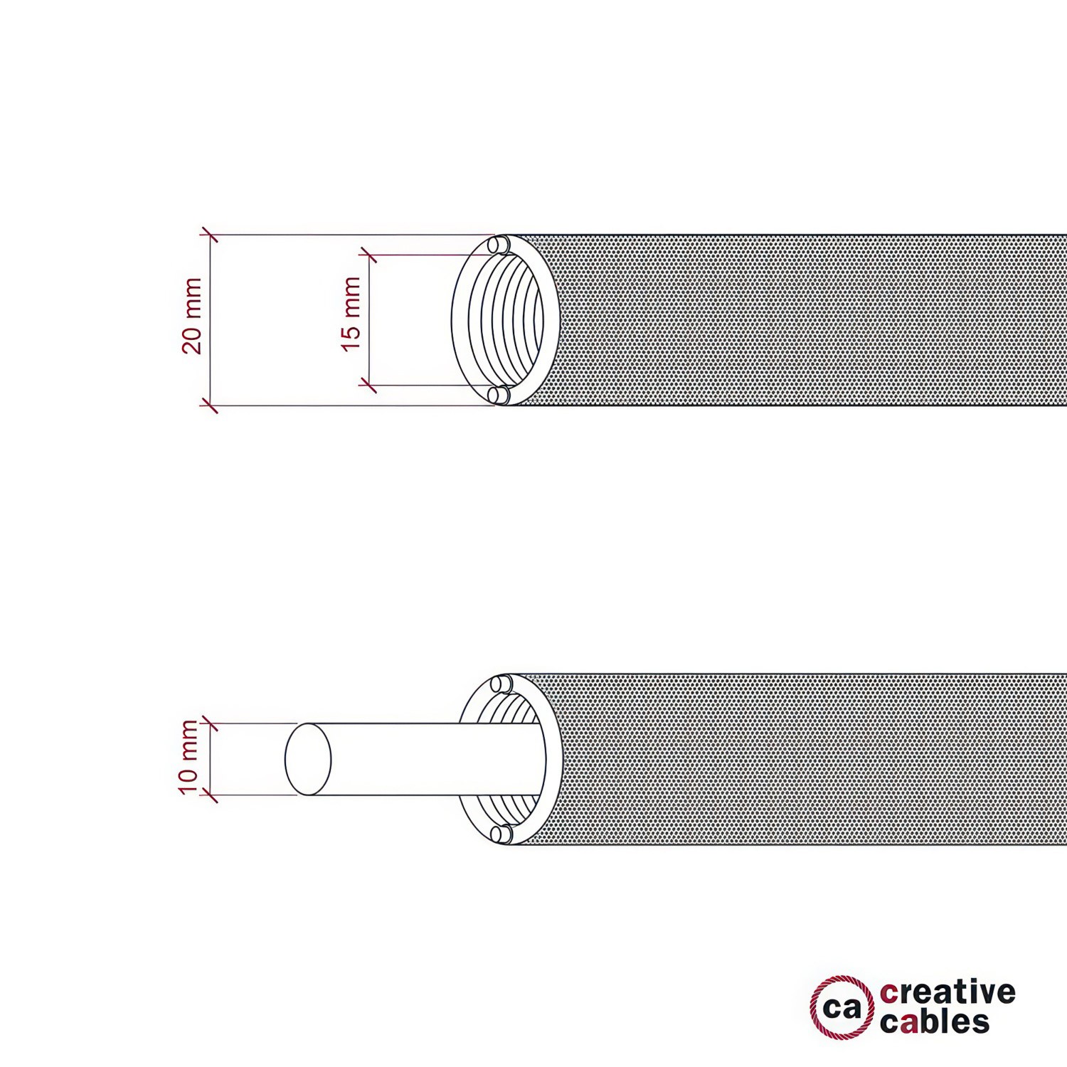 Savitljivi električni vodič Creative-Tube, presvučen s tekstilom Rayon Red RM09, promjera 20 mm
