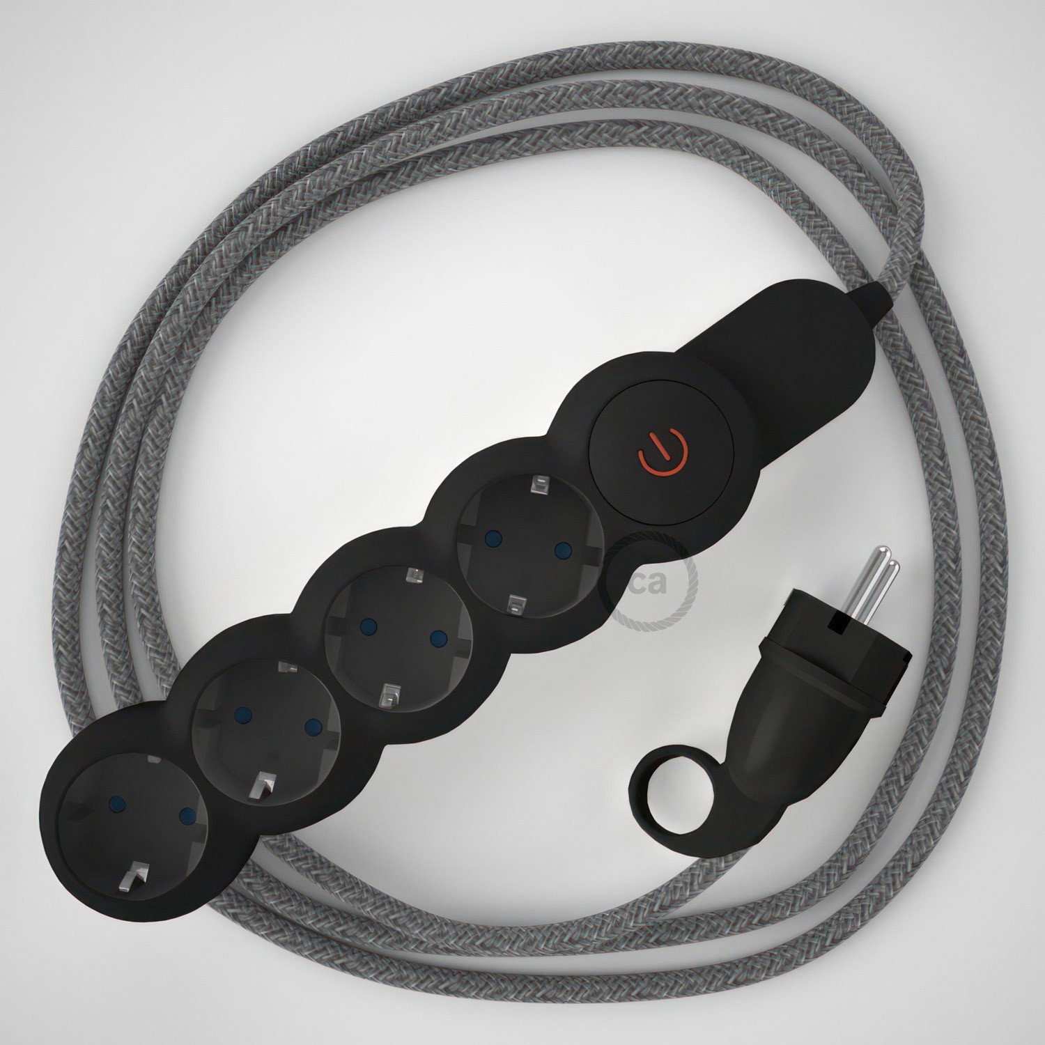 Razdjelnik s električnim tekstilnim kabelom Sivi Prirodni Lan RN02 i s udobnim šuko utikačem
