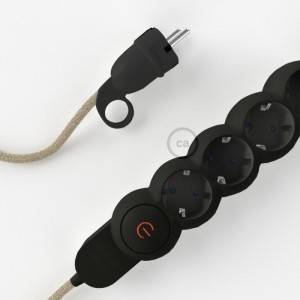 Razdjelnik s električnim tekstilnim kabelom Prirodni Lan RN01 i s udobnim šuko utikačem