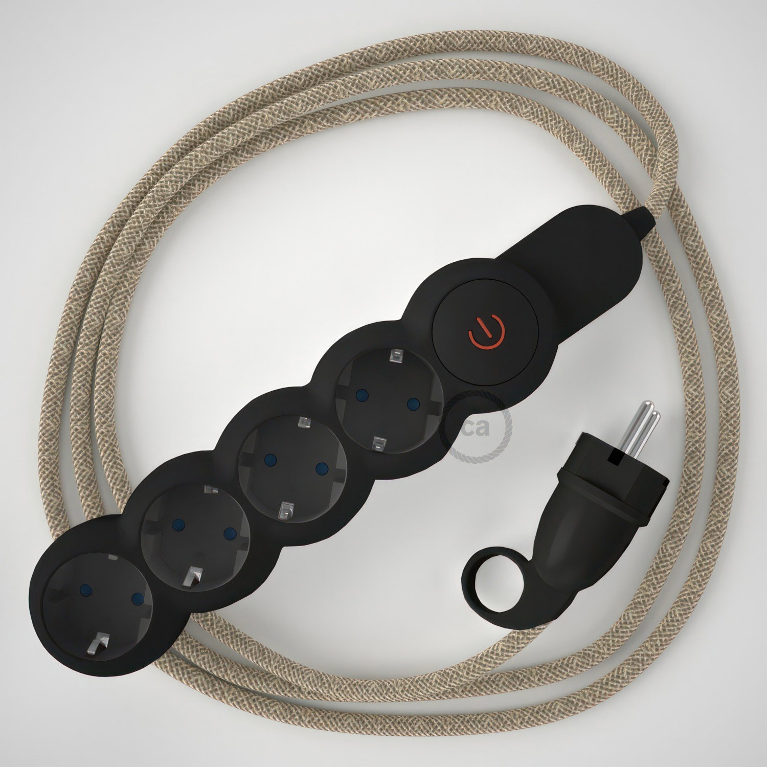 Razdjelnik s električnim tekstilnim kabelom Prirodni Lan RN01 i s udobnim šuko utikačem