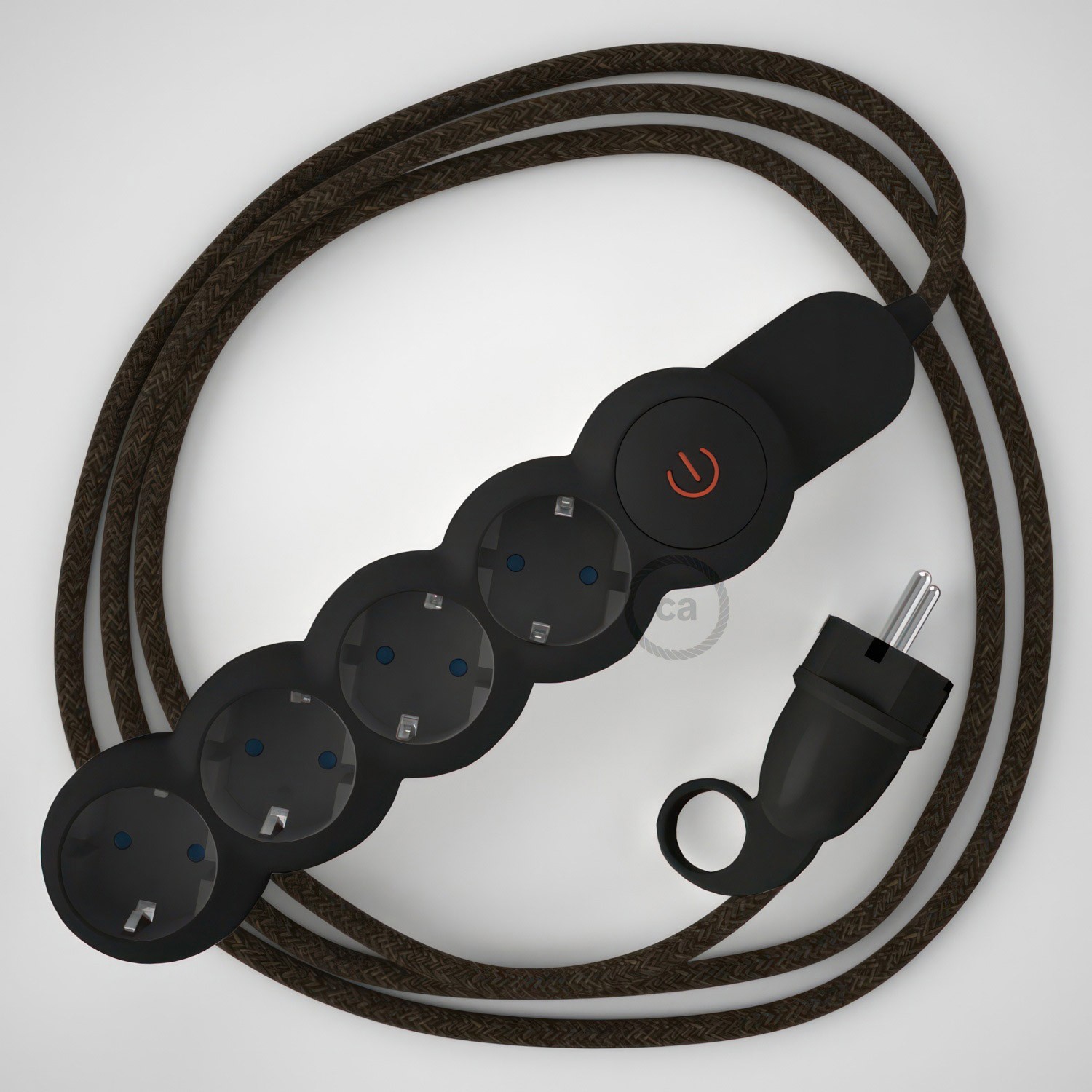 Razdjelnik s električnim tekstilnim kabelom Braon Prirodni Lan RN04 i s udobnim šuko utikačem