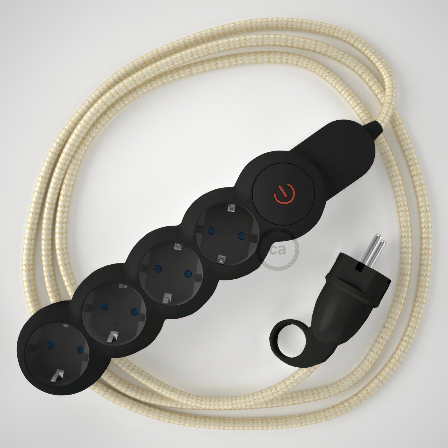 Razdjelnik s električnim tekstilnim kabelom Slonovača RM00 i s udobnim šuko utikačem