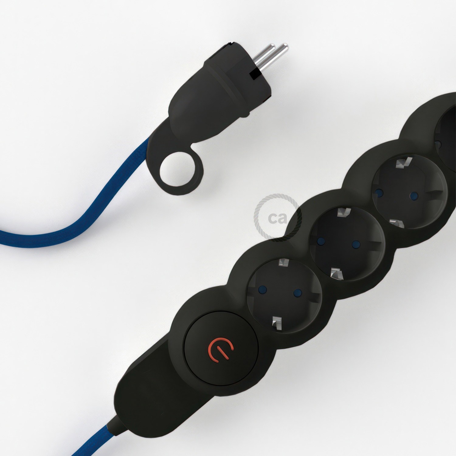 Razdjelnik s električnim tekstilnim kabelom Plavi RM12 i s udobnim šuko utikačem