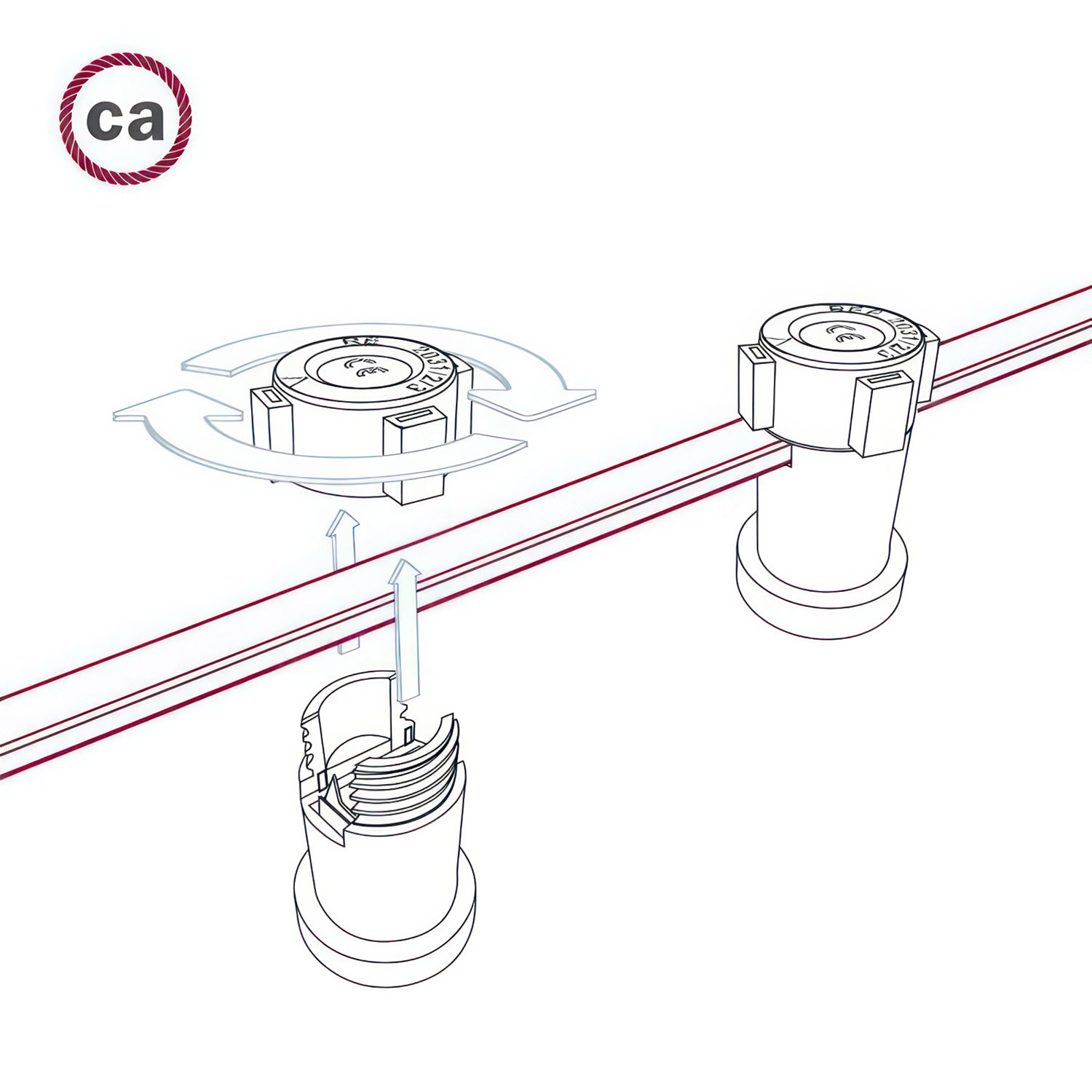 Tekstilni električni kabel za Svjetlosni lanac prekriven CM09 crvenim tekstilom - UV otporan