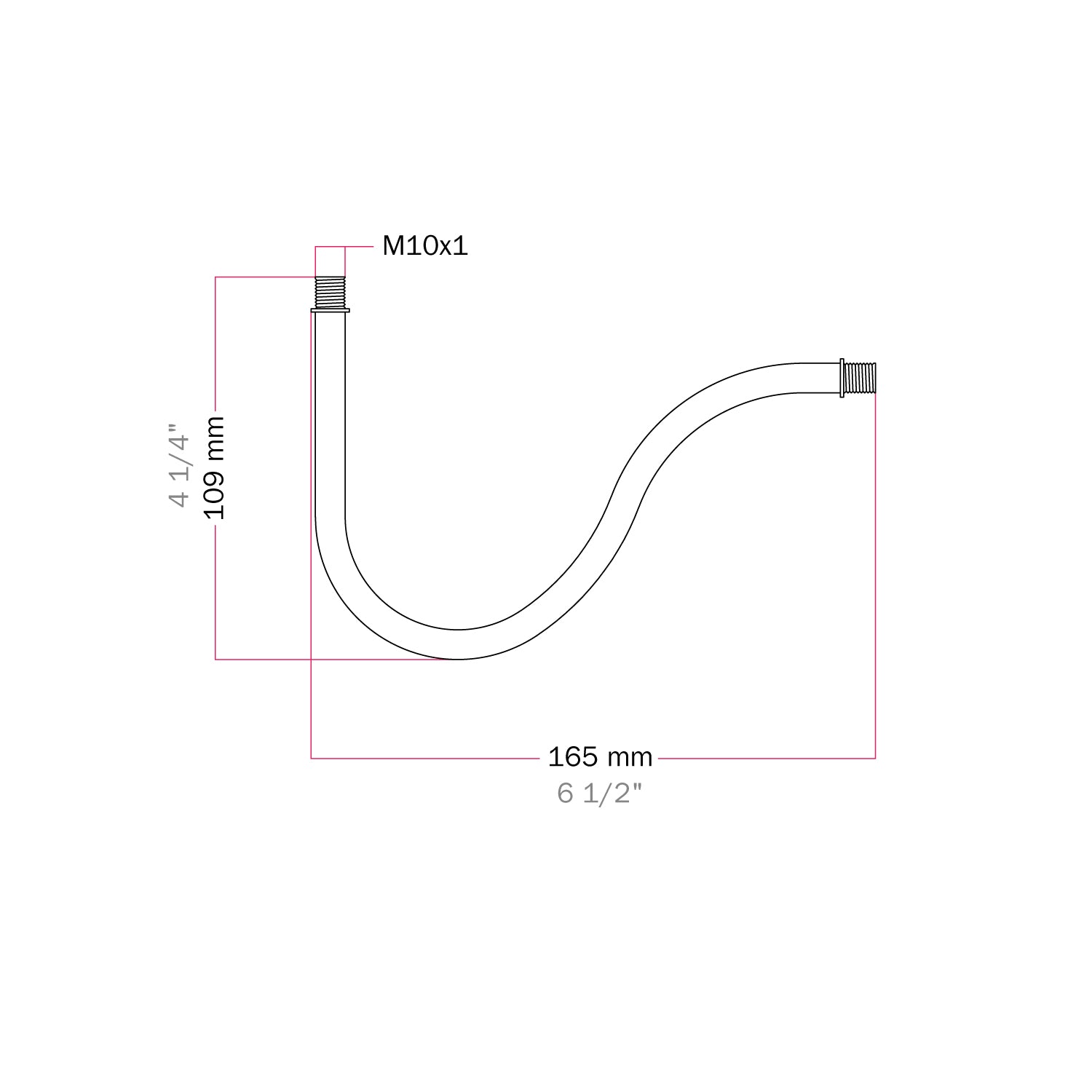 Zakrivljena S produžna cijev za lampu, 16,5 cm, metal – crna